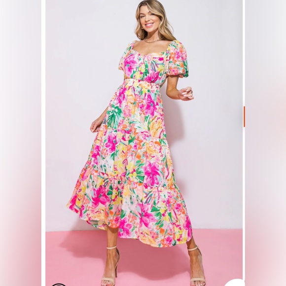 Flying Tomato NWOT Sangria Sunrise Floral It Starts Now Multicolor Midi Dress - Picture 5 of 9